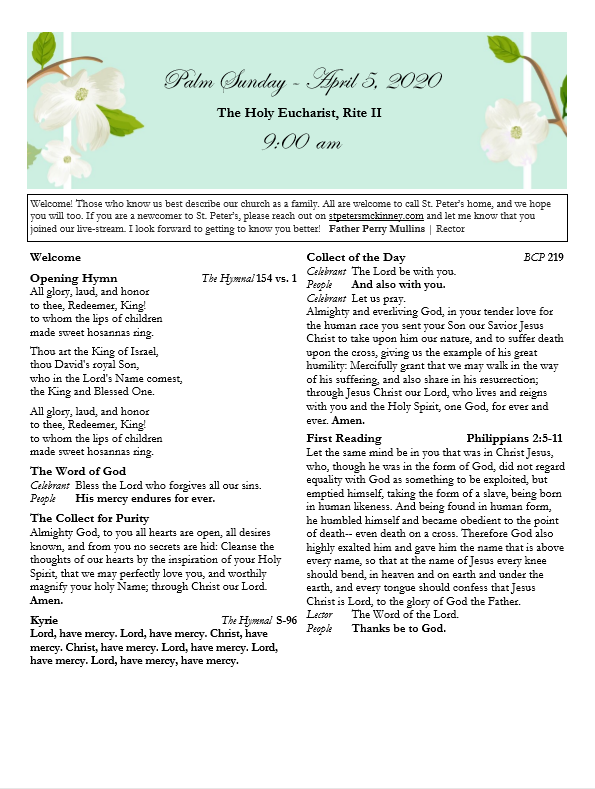 Palm Sunday Bulletin (April 5) St. Peter's McKinney